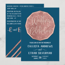 Chic Teal Ro Guld Glitter Polygon Geo Bröllop