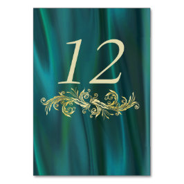 Chic Teal Satin Bröllop Bordsnummer Card