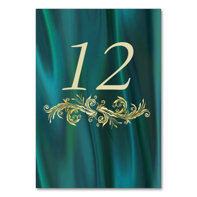 Chic Teal Satin Bröllop Bordsnummer Card (Framsidan)