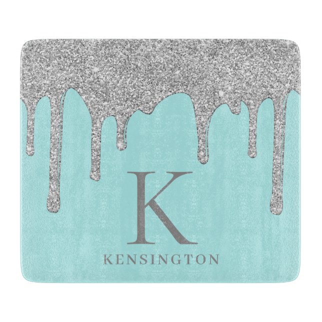 Chic Teal Silver Gnistra Glitter Drives Monogram (Framsidan)