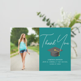 Chic Teal Student Photo Personlig Studenten Tack Kort