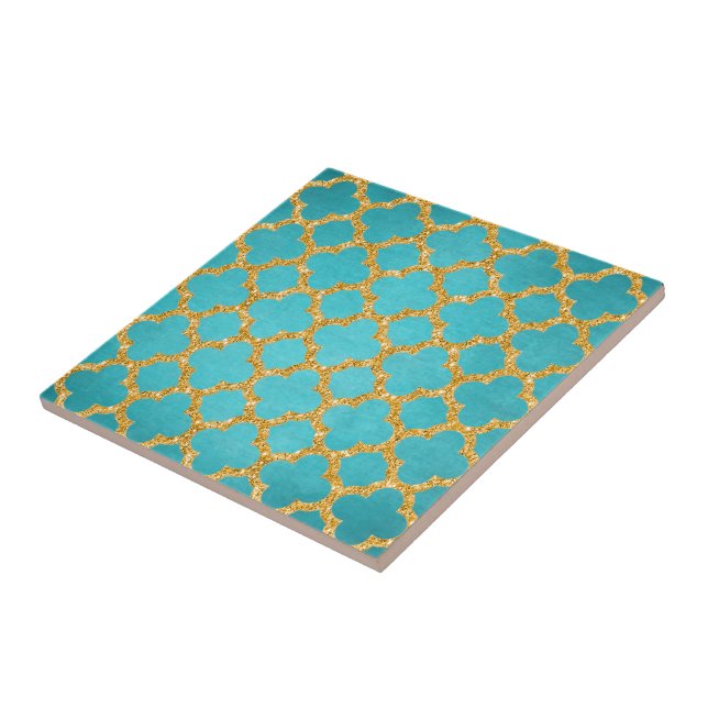 Chic Teal Turcoise Moroccan Quatrefoil Mönster Kakelplatta (Sidan)