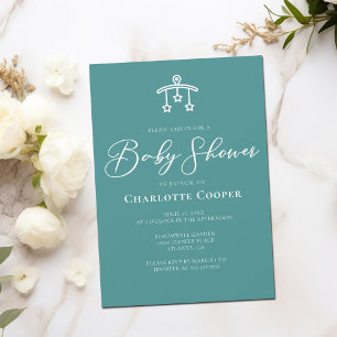 Chic Teal White Typography Baby Shower Inbjudningar