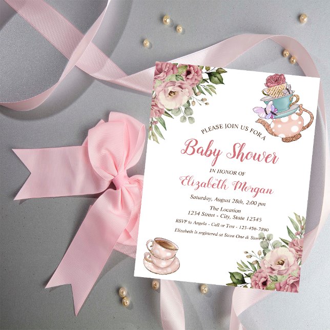 Chic Tekanna Tea kopp Blommigt Baby Shower Inbjudningar (Skapare uppladdad)