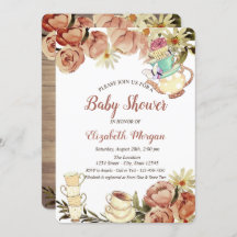 Chic Tekanna Tea kopp Flowers Wood Baby Shower