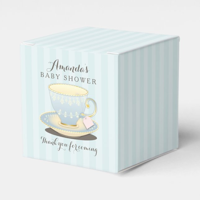 Chic Tekopp i Blue Baby Shower Gable Favbox Presentaskar (Framsidan Sidan)
