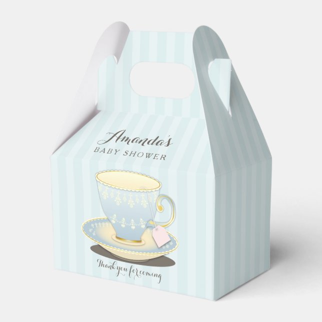 Chic Tekopp i Blue Baby Shower Gable Favbox Presentaskar (Framsidan Sidan)