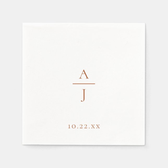 Chic Terra Cotta Monogram Bröllop Napkins Pappersservett (Framsidan)