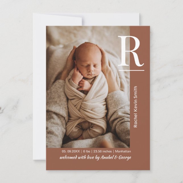 Chic Terracotta Baby Photo Birth Announcement Meddelande (Framsida)