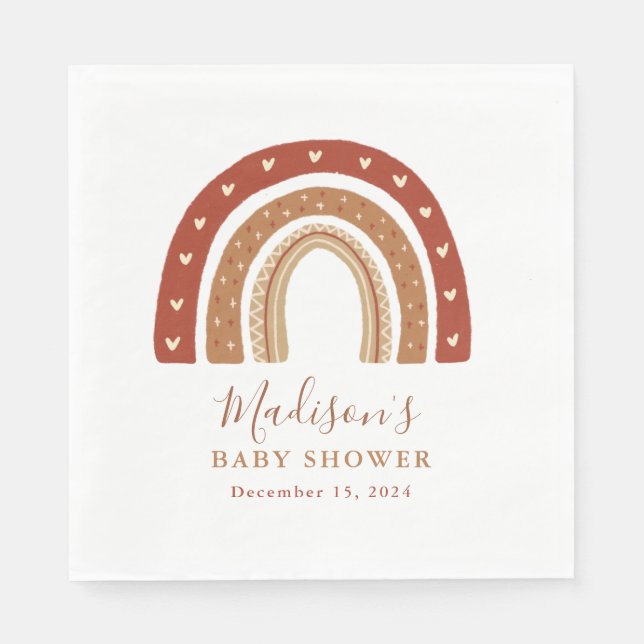 Chic Terracotta Boho Rainbow Baby Shower Pappersservett (Framsidan)