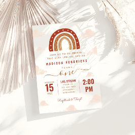 Chic Terracotta Boho Rainbow Clouds Birthday Inbjudningar