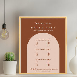 Chic Terracotta Earthy Tone Retro Arch Pris List Poster