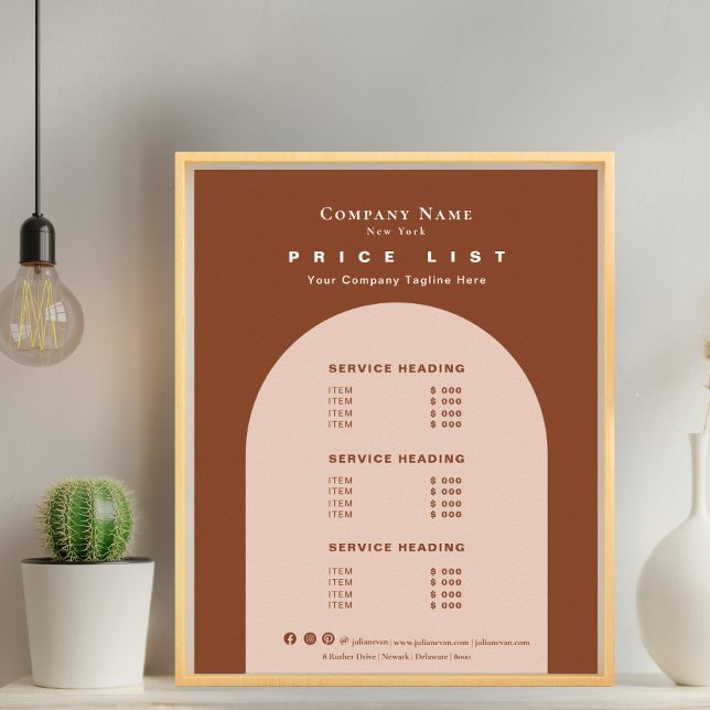 Chic Terracotta Earthy Tone Retro Arch Pris List Poster (Chic Terracotta Earthy Tone Retro Arch Price List Poster)