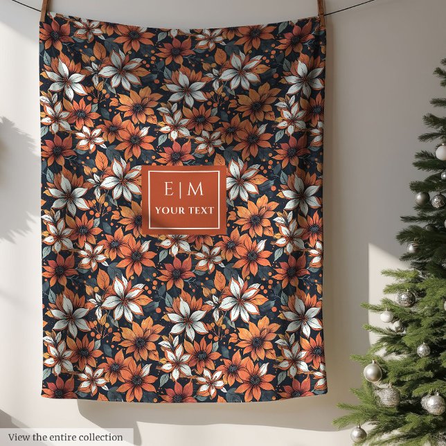 Chic terracotta filt med höstblommor (Chic terracotta blanket with autumn flowers)