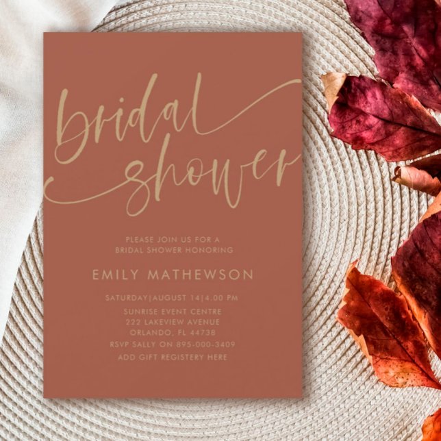 Chic Terracotta & Guld Calligraphy Möhippa Inbjudningar (Skapare uppladdad)