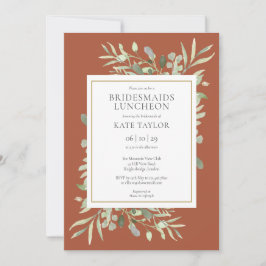 Chic Terracotta Guld Greenery Bridesmaids Luncheon Inbjudningar