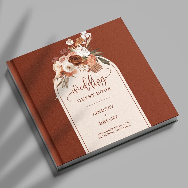 Chic Terracotta Pampas Grass Boho Blommigt Bröllop Gästböcker (Chic Terracotta Pampas Grass Boho Floral Wedding Guest Book)
