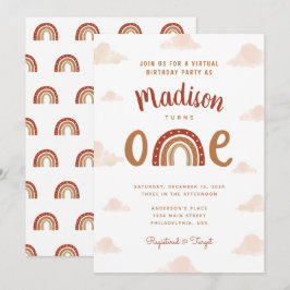 Chic Terracotta Rainbow Första födelsedag Inbjudningar