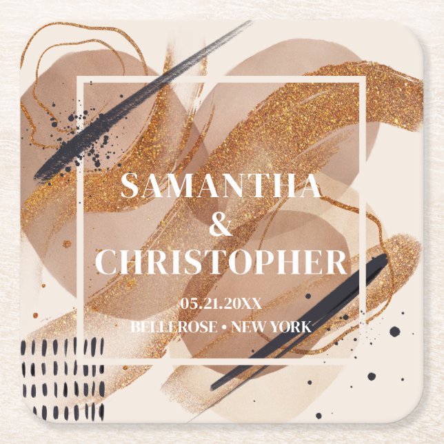 Chic Terracotta ro glitter guld brunhuvar i Underlägg Papper Kvadrat (Framsidan)