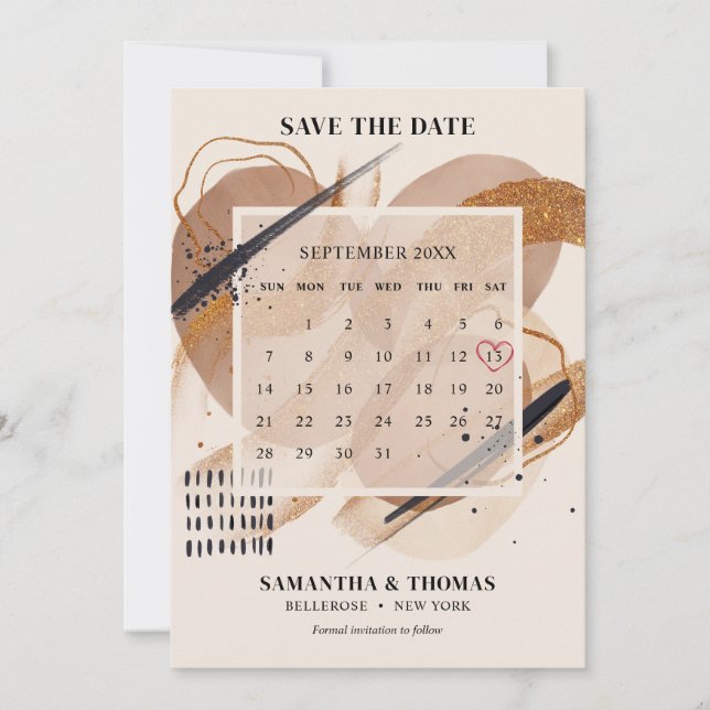 Chic Terracotta ro guld glitter borstar kalender Spara Datumet (Framsida)