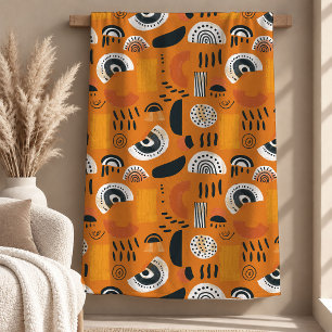 Chic Terrakotta Svart Boho Filttäcke Dekoration Pr Fleecefilt