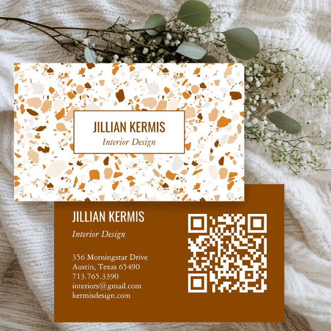 Chic terrazzo elegant Brown Terracotta ANPASSNINGS Visitkort (Chic terrazzo elegant Brown Terracotta CUSTOM QR Business Card
)