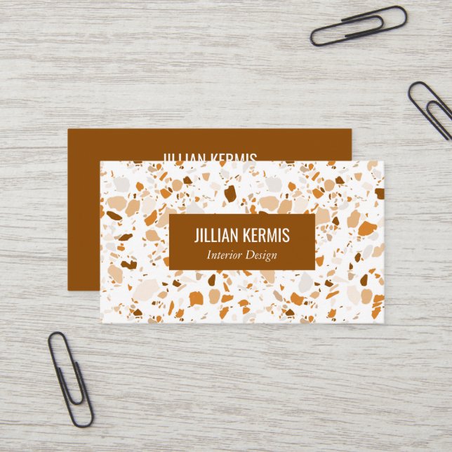 Chic terrazzo elegant Brown Terracotta ANPASSNINGS Visitkort (Fram/Back In Situ)