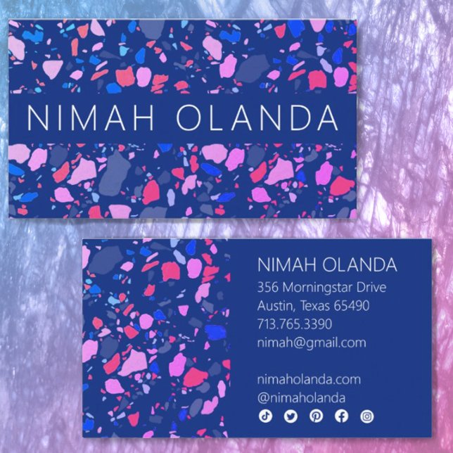 Chic Terrazzo Elegant handmade fet Social-ikoner Visitkort (Skapare uppladdad)