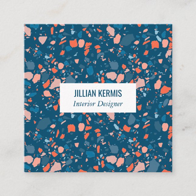 Chic terrazzo elegant rosa blue fyrkantigt visitkort (Framsida)