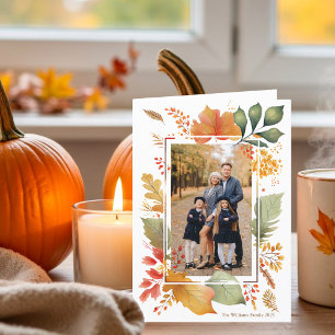 Chic Thanksgiving Family Photo Fall Löv Gräns Helgkort