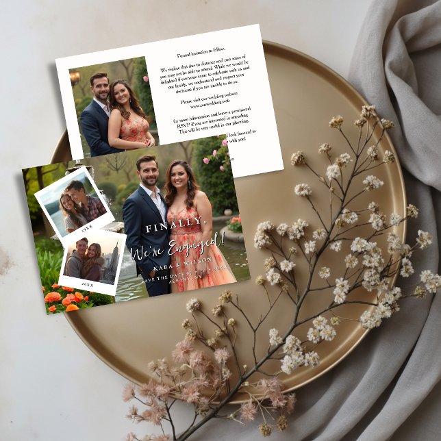 Chic Then & Now Timeline Romantic Couple 4-Photo Spara Datumet (Chic Then & Now Timeline Romantic Couple 4-Photo Wedding Save the Date Design.)