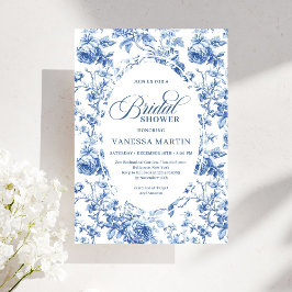 Chic Timeless Navy Chinoiserie Toile Bridal Shower Inbjudningar