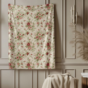 Chic Timless Cottage Stil Faded Blommigt Elegance Fleecefilt