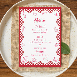 Chic Timless Italienskt Thame Red Checkered Bröllo Meny