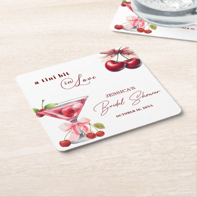 Chic Tini Bit in Love Cherry Martini Bröllopsdusch Underlägg Papper Kvadrat (Vinklad)