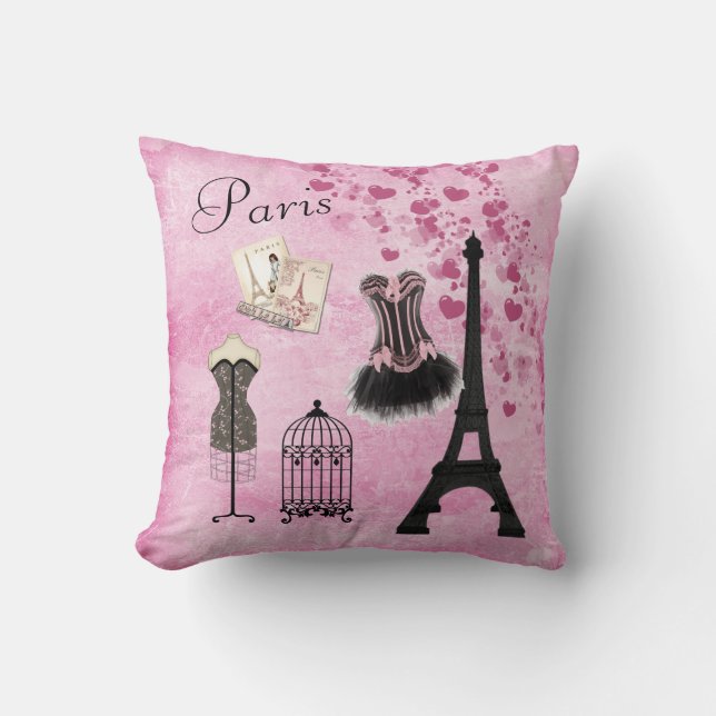 Chic tjejig rosa Paris-moda Kudde (Framsida)