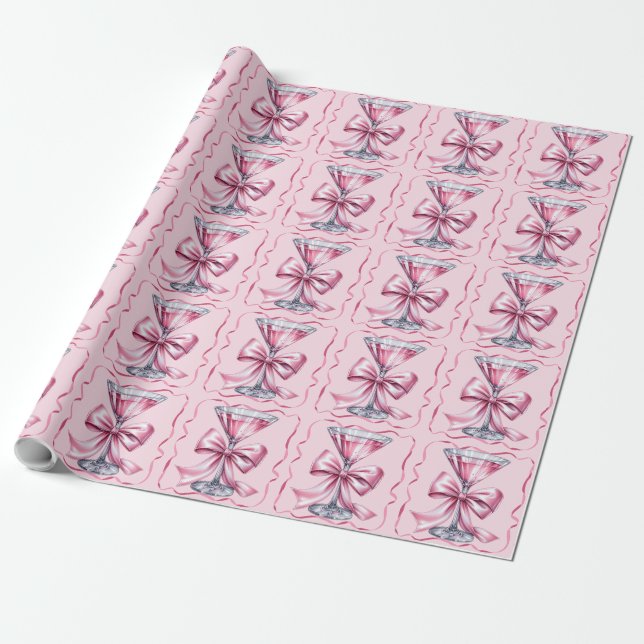 Chic Tjejlig Rosa Martini Coquette Satin Slöja Presentpapper (Utrullad)
