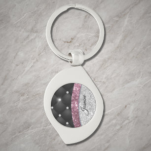 Chic tjejliknande falskt silver glitter svart rosa swirl silverfärgad nyckelring