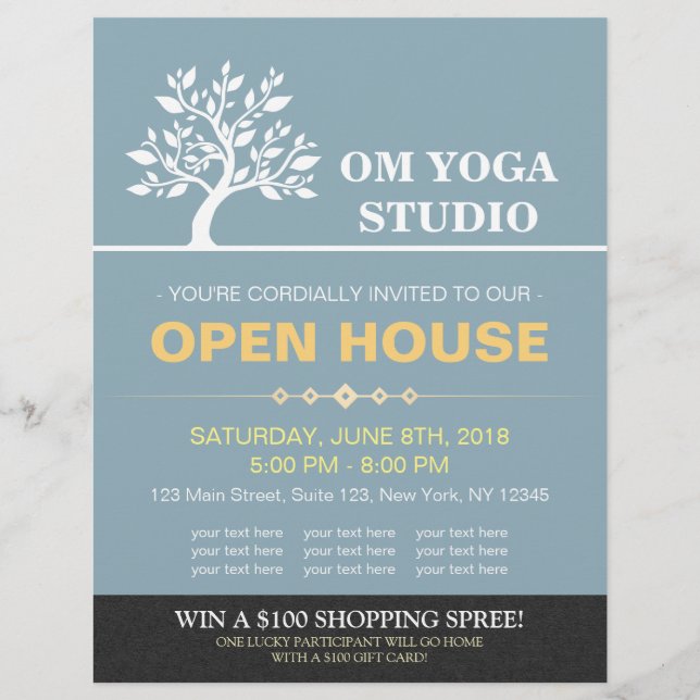 Chic Träd Yoga Instruktör Therapy Salon Open House Reklamblad (Framsidan)