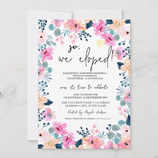 Chic Trädgård Rosa Blommor Elopement   Inbjudningar (Framsida)