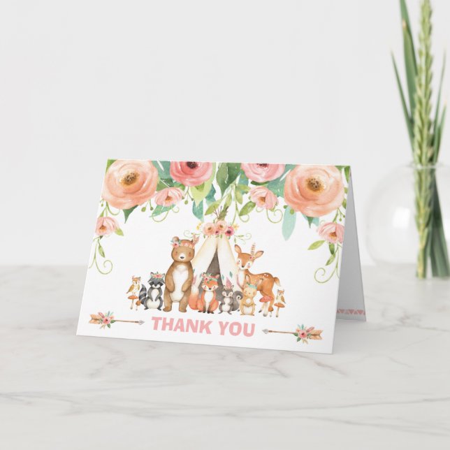 Chic Trädjur, babyskor födelsedag Tack Kort (Framsida)