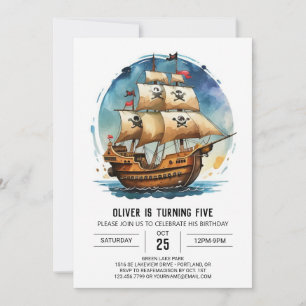 Chic Treasure Karta Jolly Roger Pirat födelsedag Inbjudningar