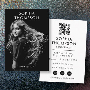 Chic Trendig Black White Professionell Photo QR-ko Visitkort