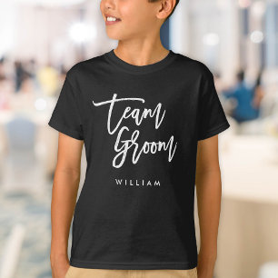 Chic Trendig Borste Vit Script Team Groom T Shirt