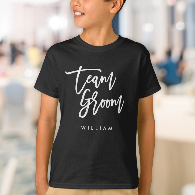 Chic Trendig Borste Vit Script Team Groom T Shirt (Skapare uppladdad)
