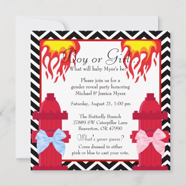 Chic Trendig Fire Fighter Chevron Gender Reveal Inbjudningar (Framsida)