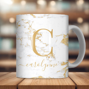 Chic Trendig Gold Foil Marble Monogram Kaffemugg