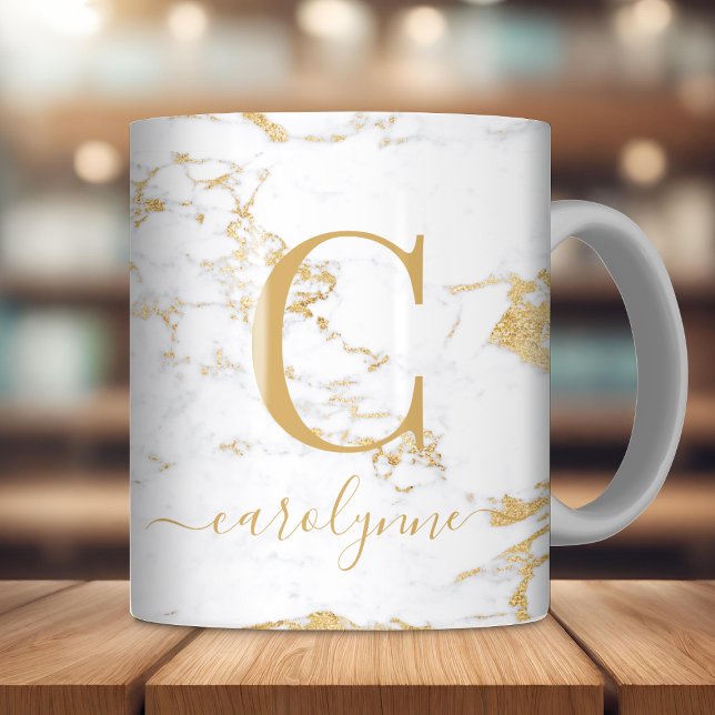 Chic Trendig Gold Foil Marble Monogram Kaffemugg (Chic Trendy Gold Foil Marble Monogram Coffee Mug)