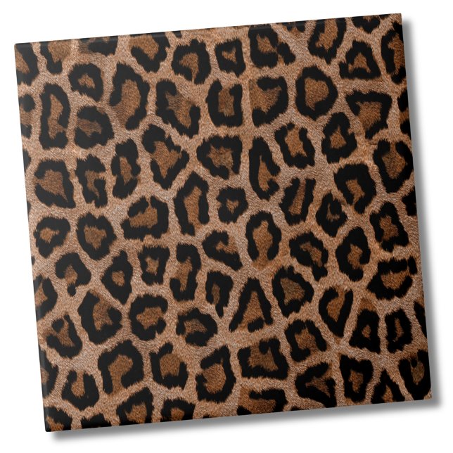 Chic Trendig Leopard Mönster Kakelplatta (Cute Trendy Faux Fur Leopard Animal Print Pattern Ceramic Tile)