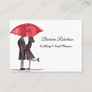 Chic trendig Red Umbrella Kärlek par Bröllop Busin Visitkort